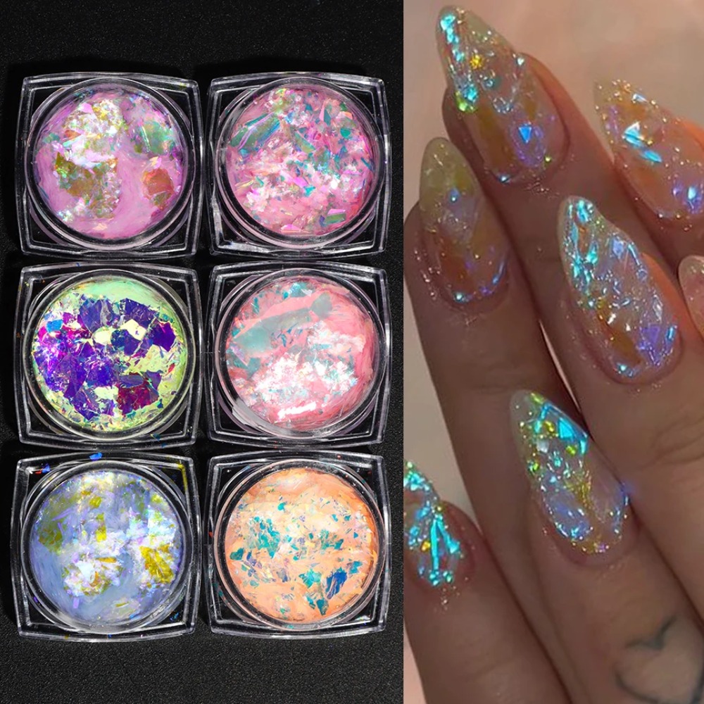 DreamGlow Aurora Opal Nail Glitter Flakes Premium Iridescent Nail Art Set