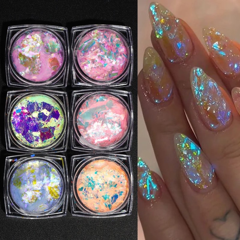 DreamGlow Aurora Opal Nail Glitter Flakes Premium Iridescent Nail Art Set