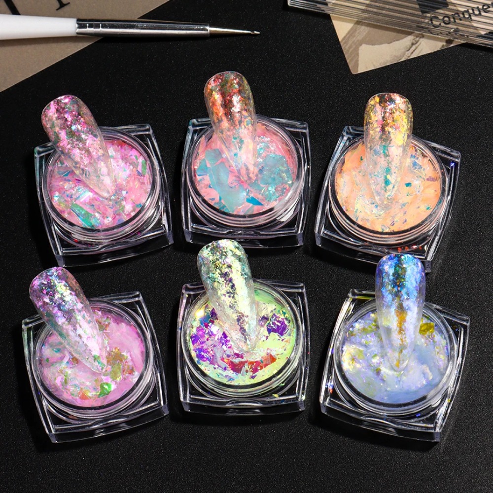 DreamGlow Aurora Opal Nail Glitter Flakes Premium Iridescent Nail Art Set