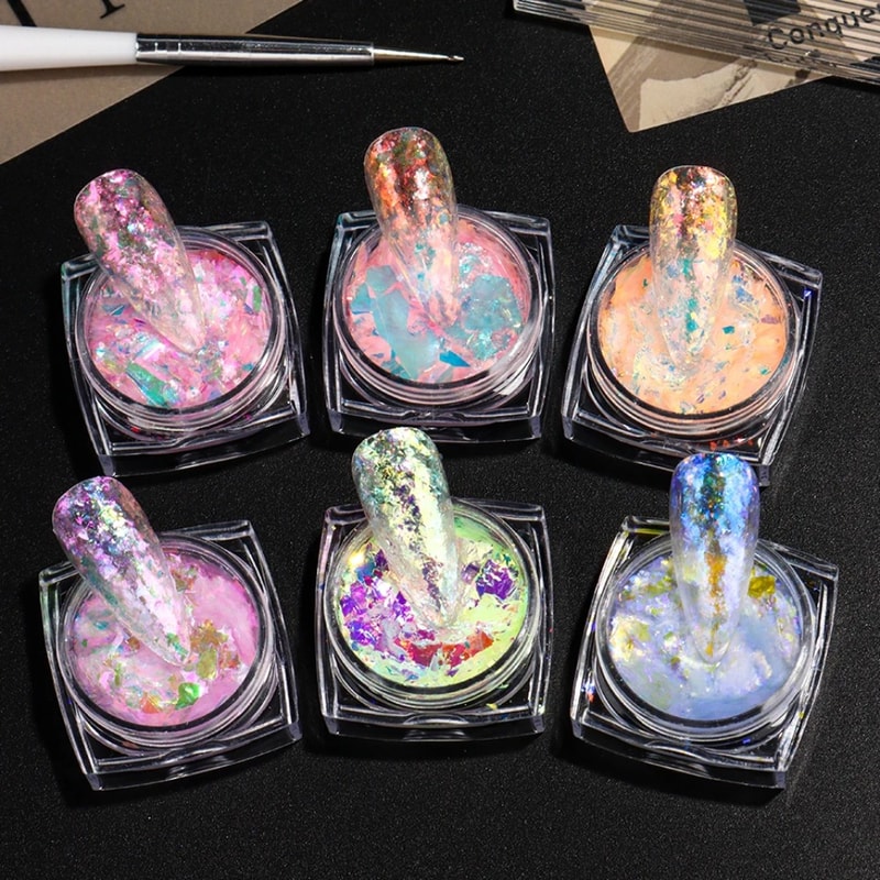 DreamGlow Aurora Opal Nail Glitter Flakes Premium Iridescent Nail Art Set