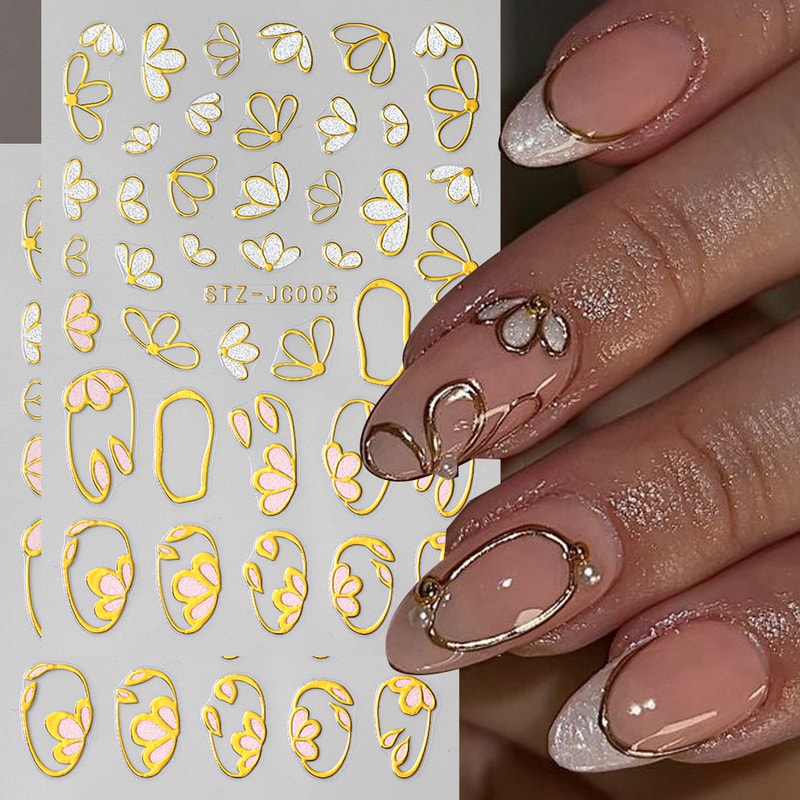 Elegant Floral Nail Stickers Glitter Self Adhesive Decals for Manicure