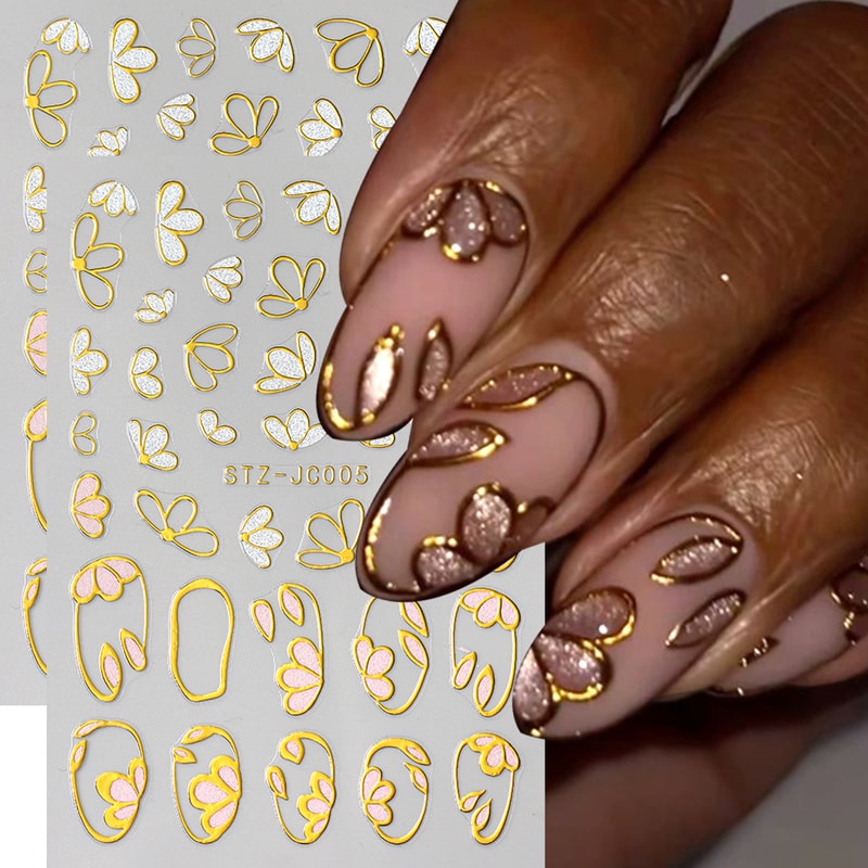 Elegant Floral Nail Stickers Glitter Self Adhesive Decals for Manicure