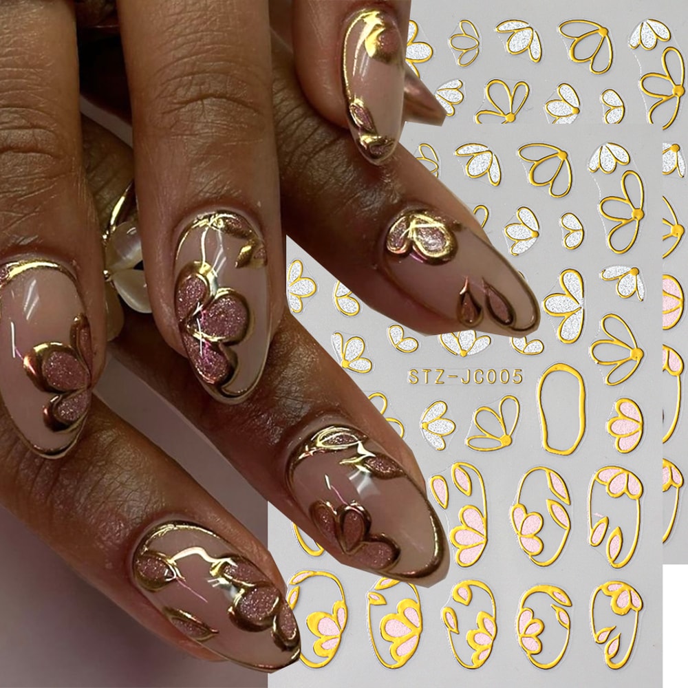 Elegant Floral Nail Stickers Glitter Self Adhesive Decals for Manicure