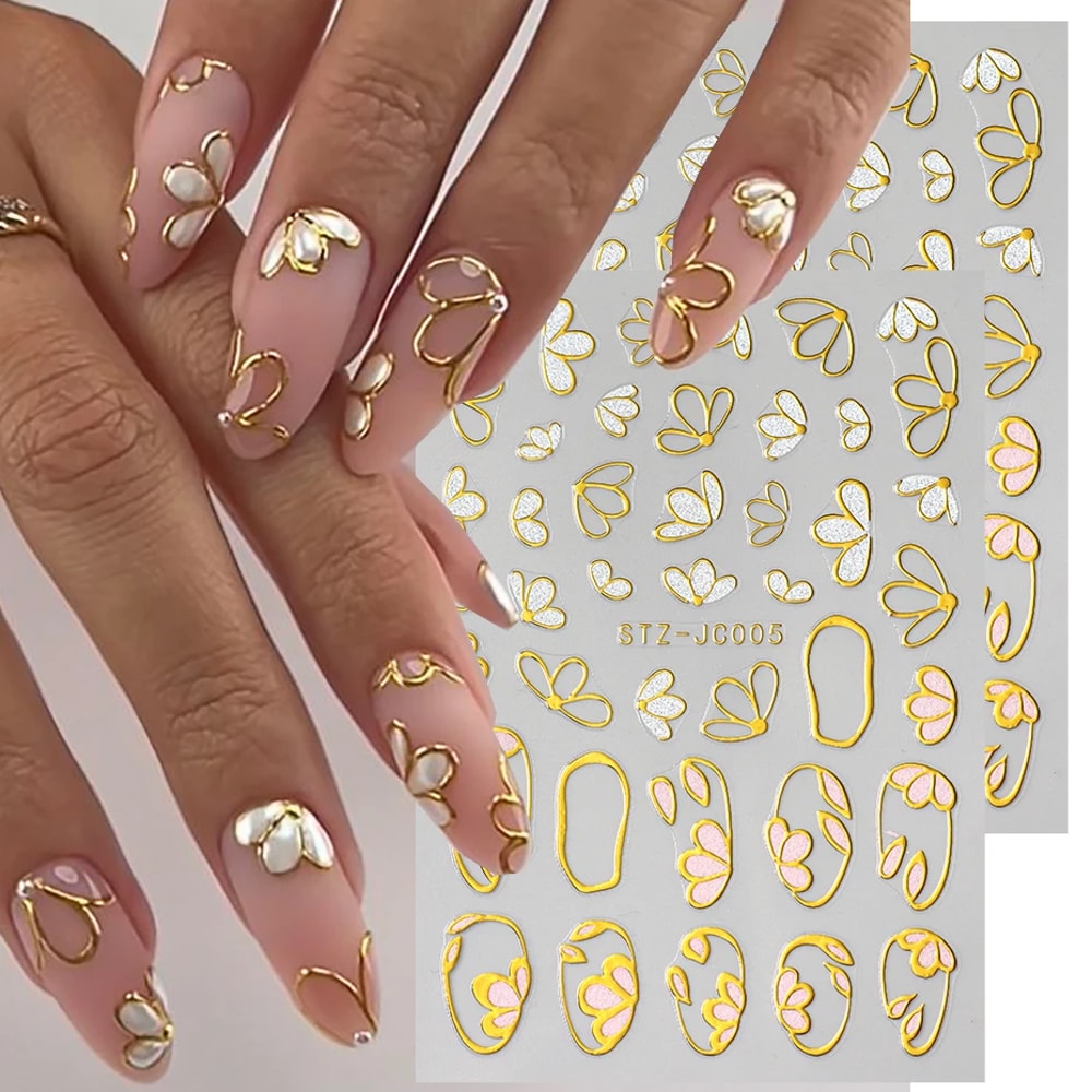 Elegant Floral Nail Stickers Glitter Self Adhesive Decals for Manicure