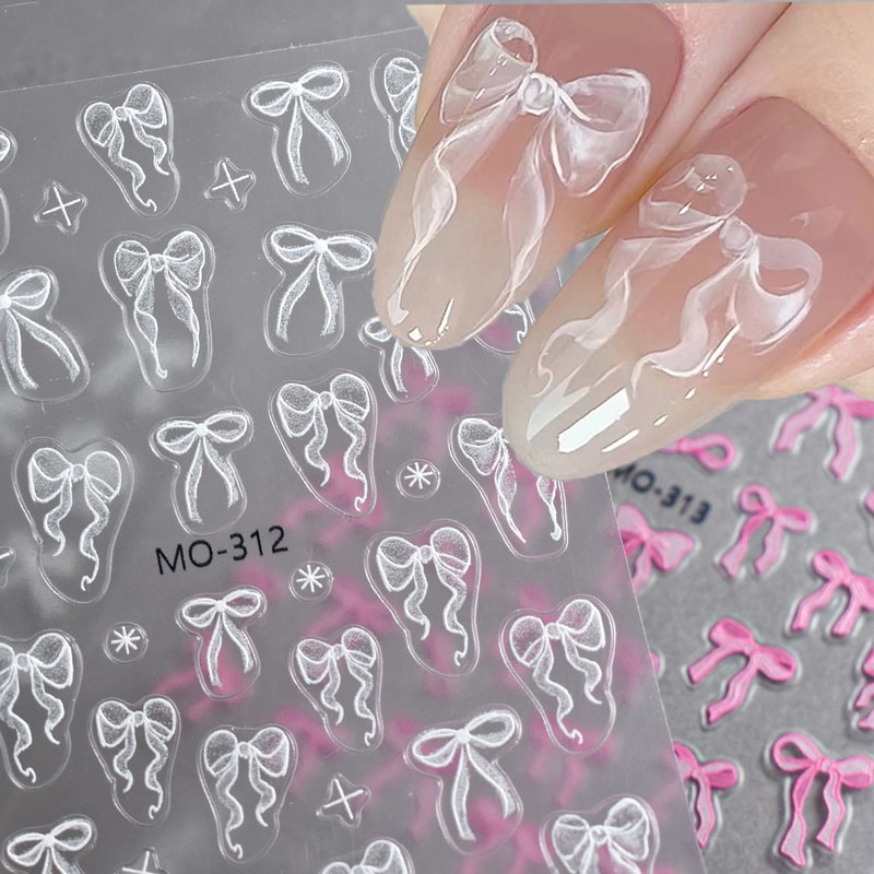 Bowknot Nail Stickers Self Adhesive Bow Ribbon Nail Art Decals 0