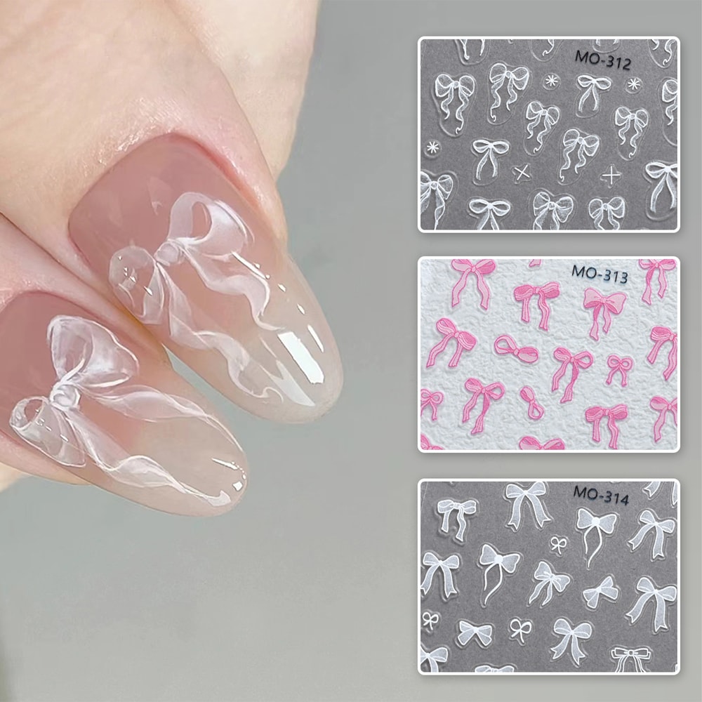 Bowknot Nail Stickers Self Adhesive Bow Ribbon Nail Art Decals 1