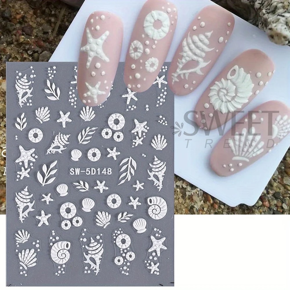 Mermaid Nail Stickers for Summer Beach Manicure Embossed Foils & Decals