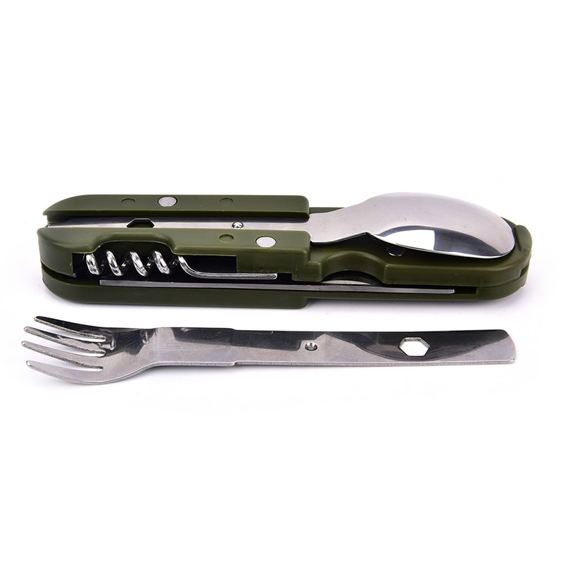 Compact Camping Cutlery Set Folding Portable Utensils with Bottle Opener