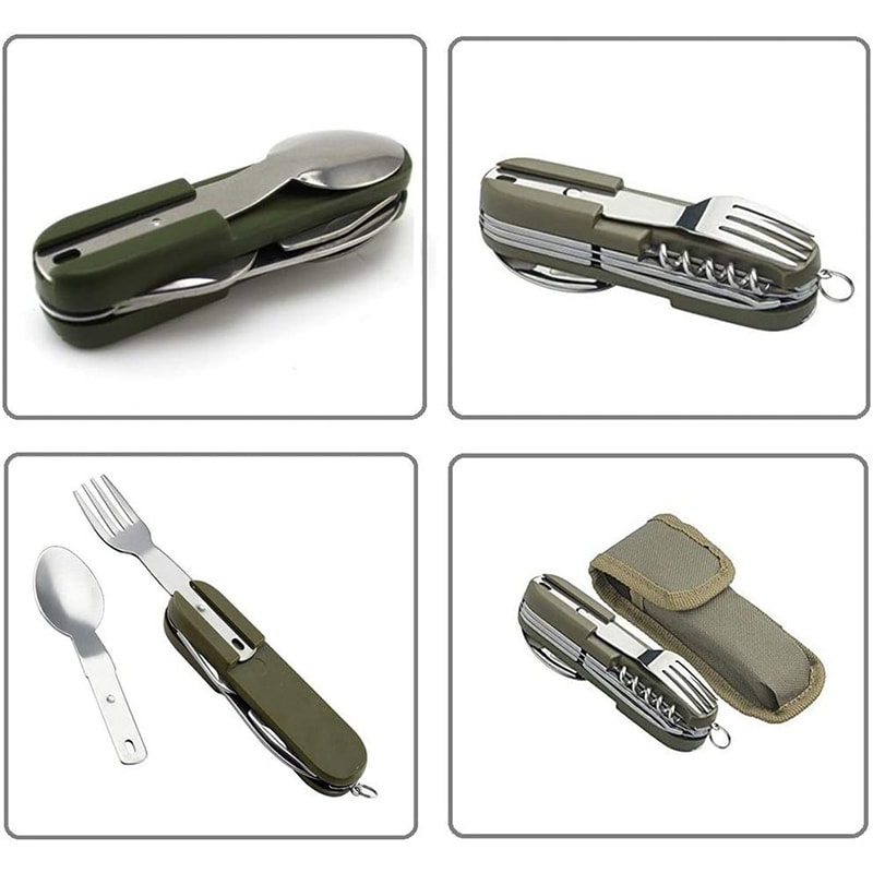 Compact Camping Cutlery Set Folding Portable Utensils with Bottle Opener