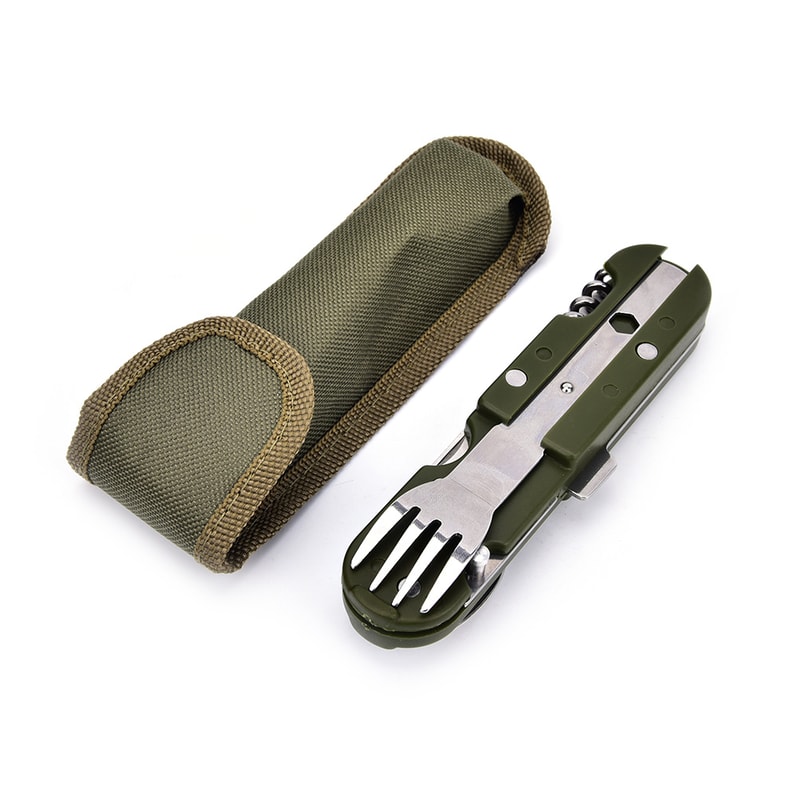 Compact Camping Cutlery Set Folding Portable Utensils with Bottle Opener