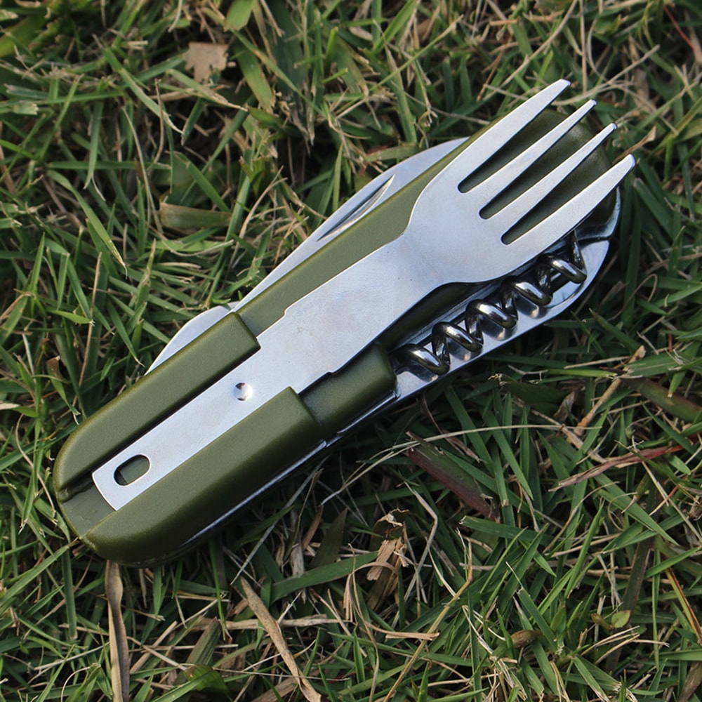 Compact Camping Cutlery Set Folding Portable Utensils with Bottle Opener