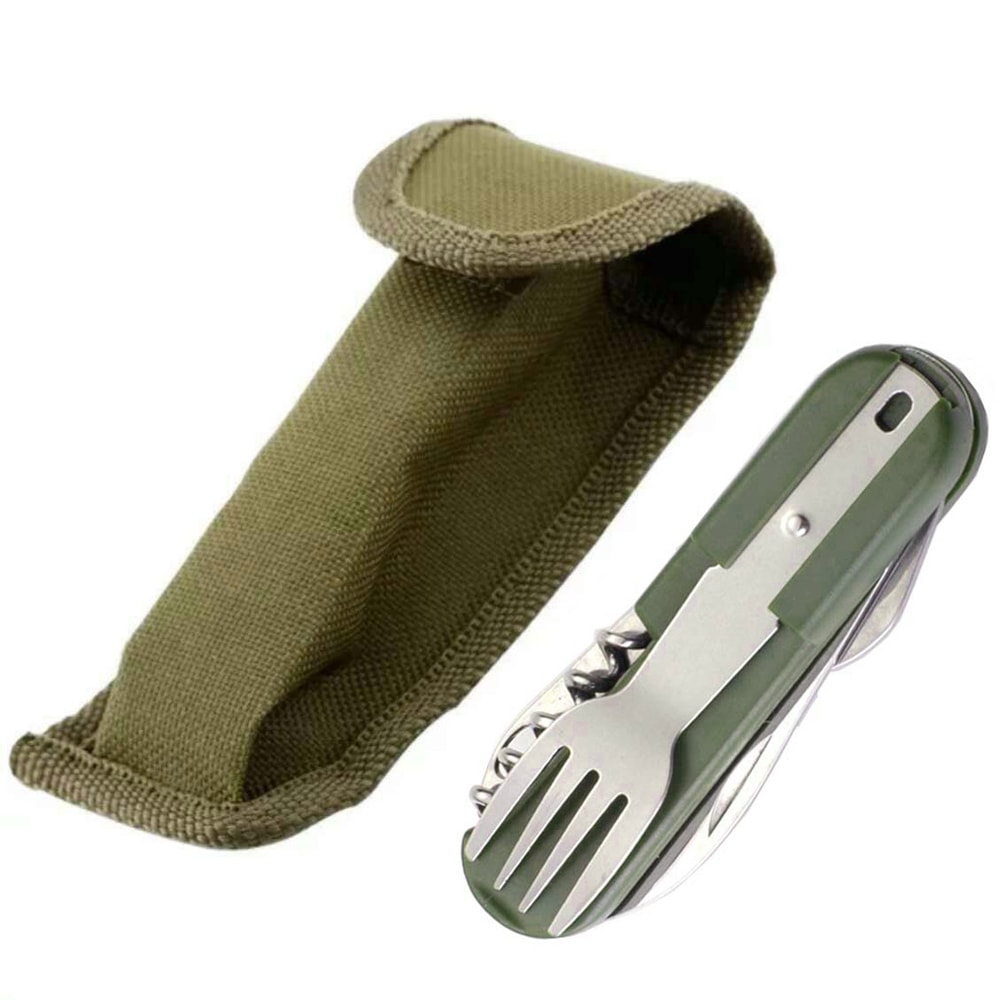 Compact Camping Cutlery Set Folding Portable Utensils with Bottle Opener