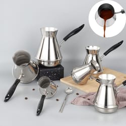 stainless steel moka pot with long handle turkish coffee & butter melting pot