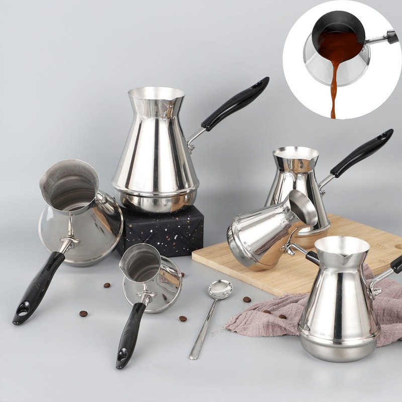 Stainless Steel Moka Pot With Long Handle Turkish Coffee Butter Melting Pot 0