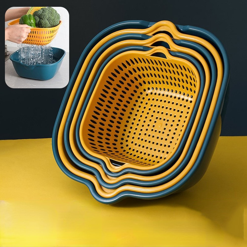 Piece Kitchen Sink Drainer Set Vegetable Washing Basket & Fruit Bowl