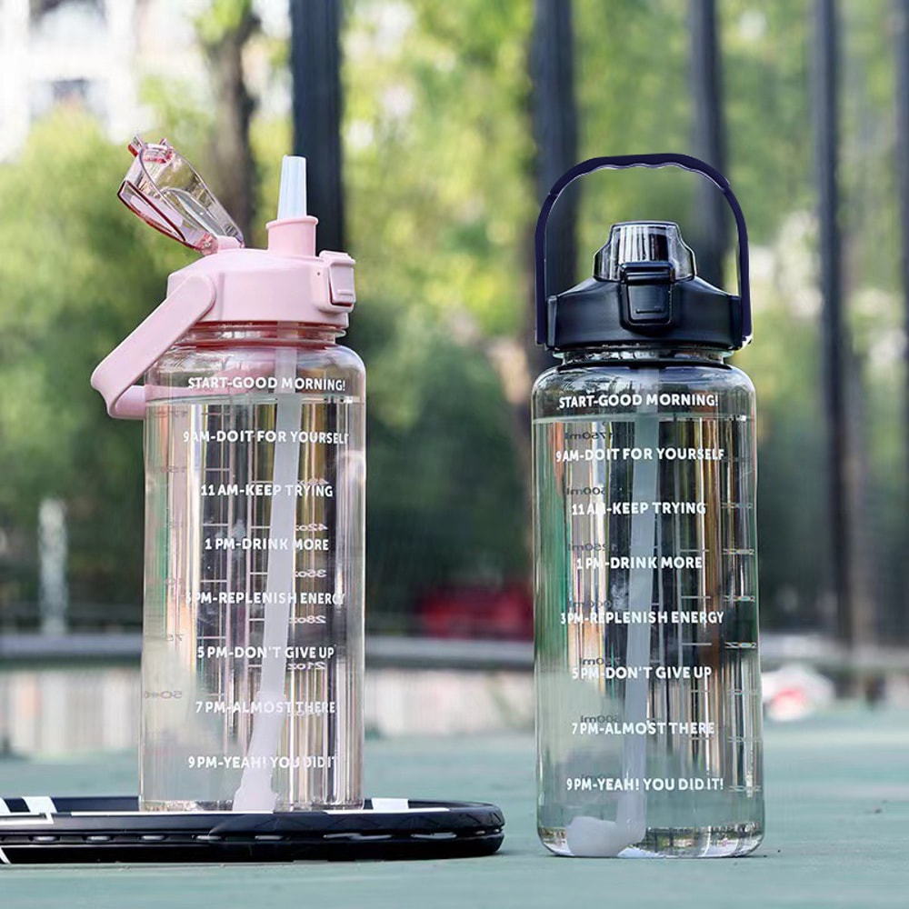 Liter Water Bottle with Straw and Time Marker for Fitness Hydration