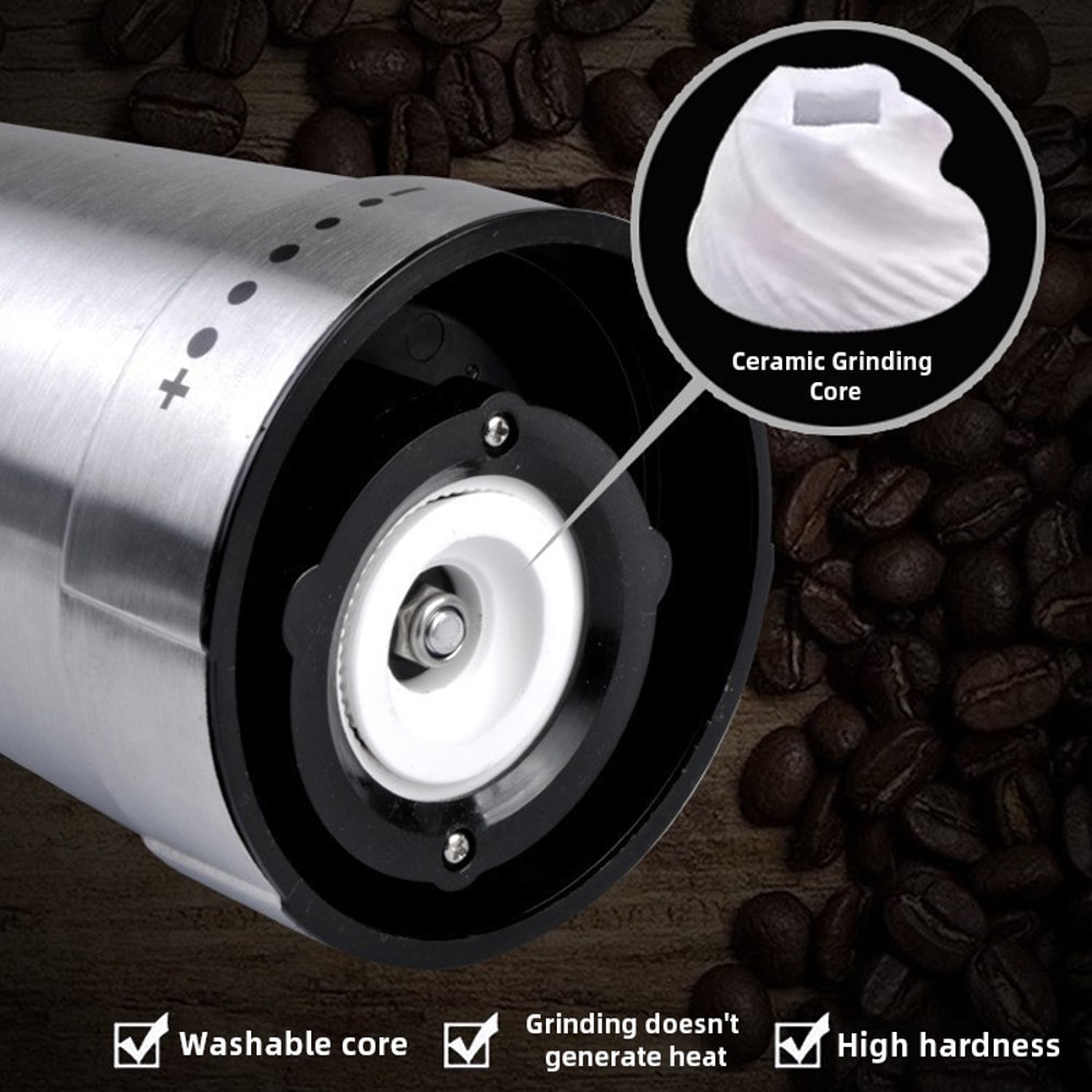 Portable Electric Coffee Grinder USB Rechargeable Adjustable Stainless Steel Coffee Bean Grinder