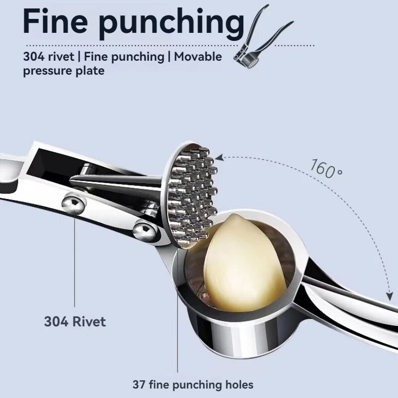 Stainless Steel Garlic Press Crusher with Anti Slip Grip and Easy Pull Handle