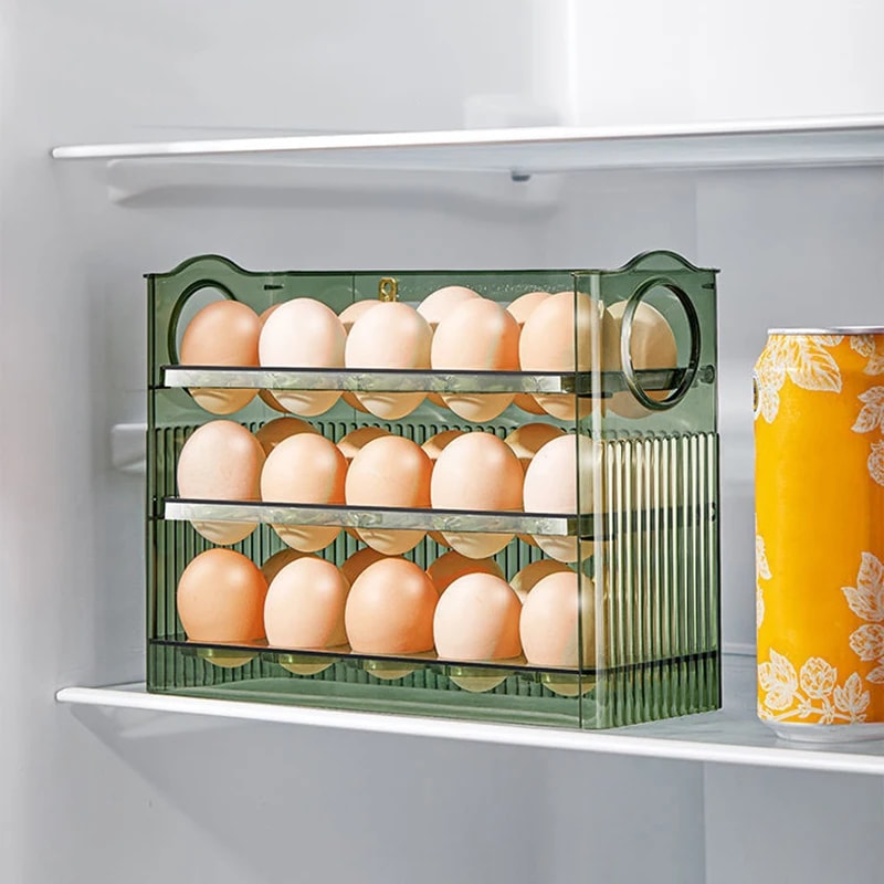 StackFlow Egg Storage Box Refrigerator Organizer With Egg Holder Dispenser And Fresh Keeping Tray 1