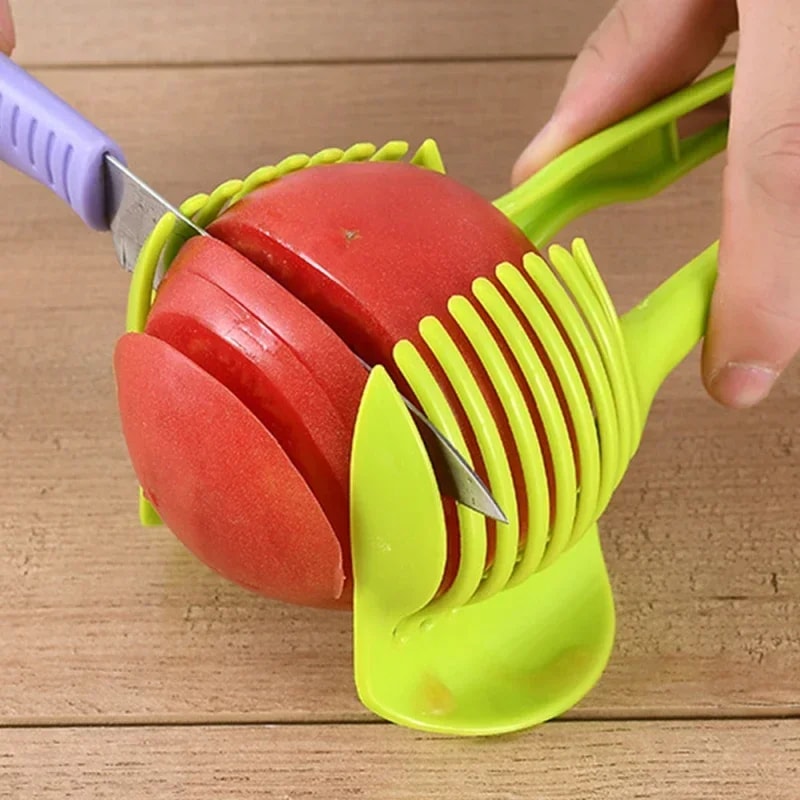 Multi Use Vegetable Slicer Tool for Even Cuts Fruit Holder Kitchen Cutter