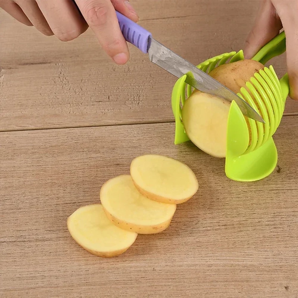 Multi Use Vegetable Slicer Tool for Even Cuts Fruit Holder Kitchen Cutter