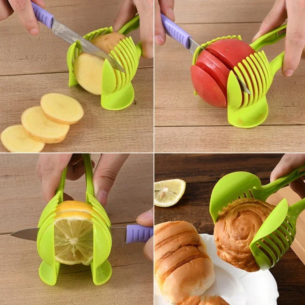 Multi Use Vegetable Slicer Tool for Even Cuts Fruit Holder Kitchen Cutter