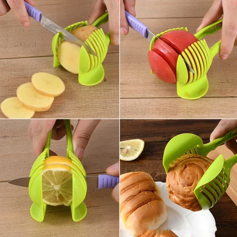 Multi Use Vegetable Slicer Tool for Even Cuts Fruit Holder Kitchen Cutter