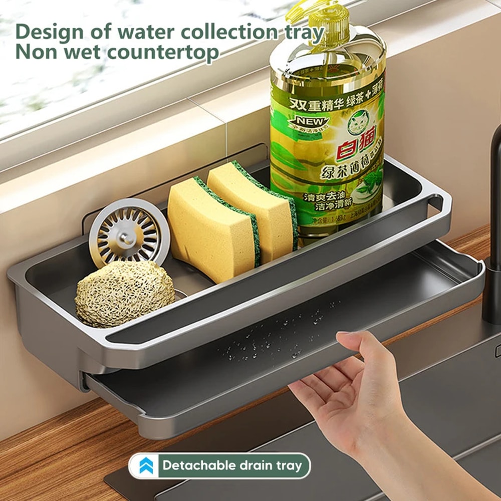 Self Draining Kitchen Sink Organizer Shelf with Faucet Storage Rack