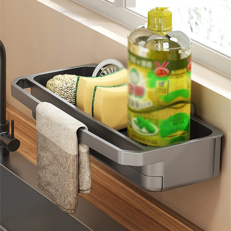 Self Draining Kitchen Sink Organizer Shelf with Faucet Storage Rack