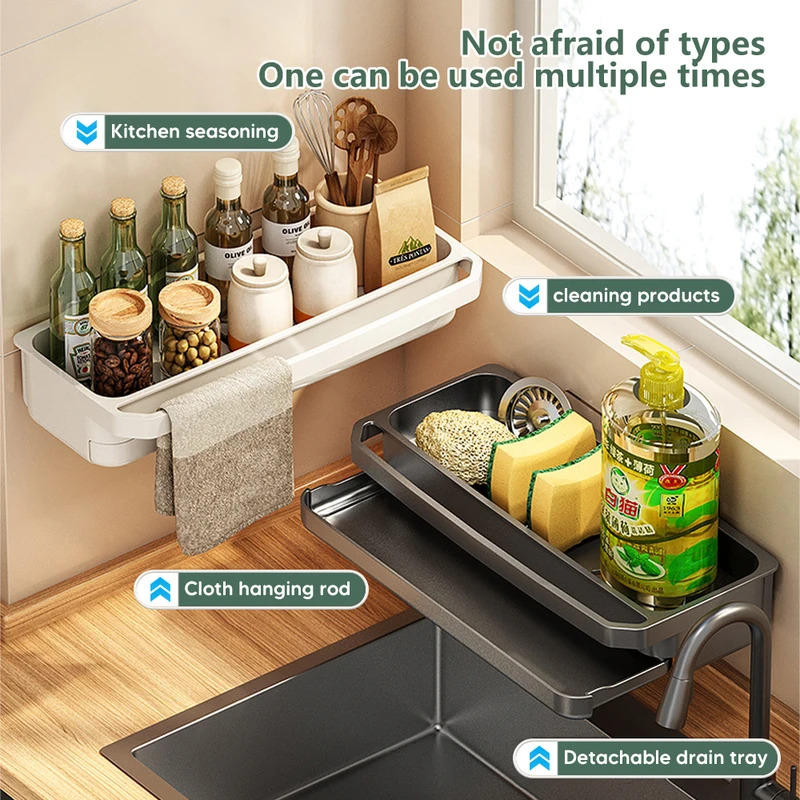 Self Draining Kitchen Sink Organizer Shelf with Faucet Storage Rack