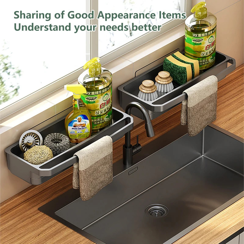 Self Draining Kitchen Sink Organizer Shelf with Faucet Storage Rack