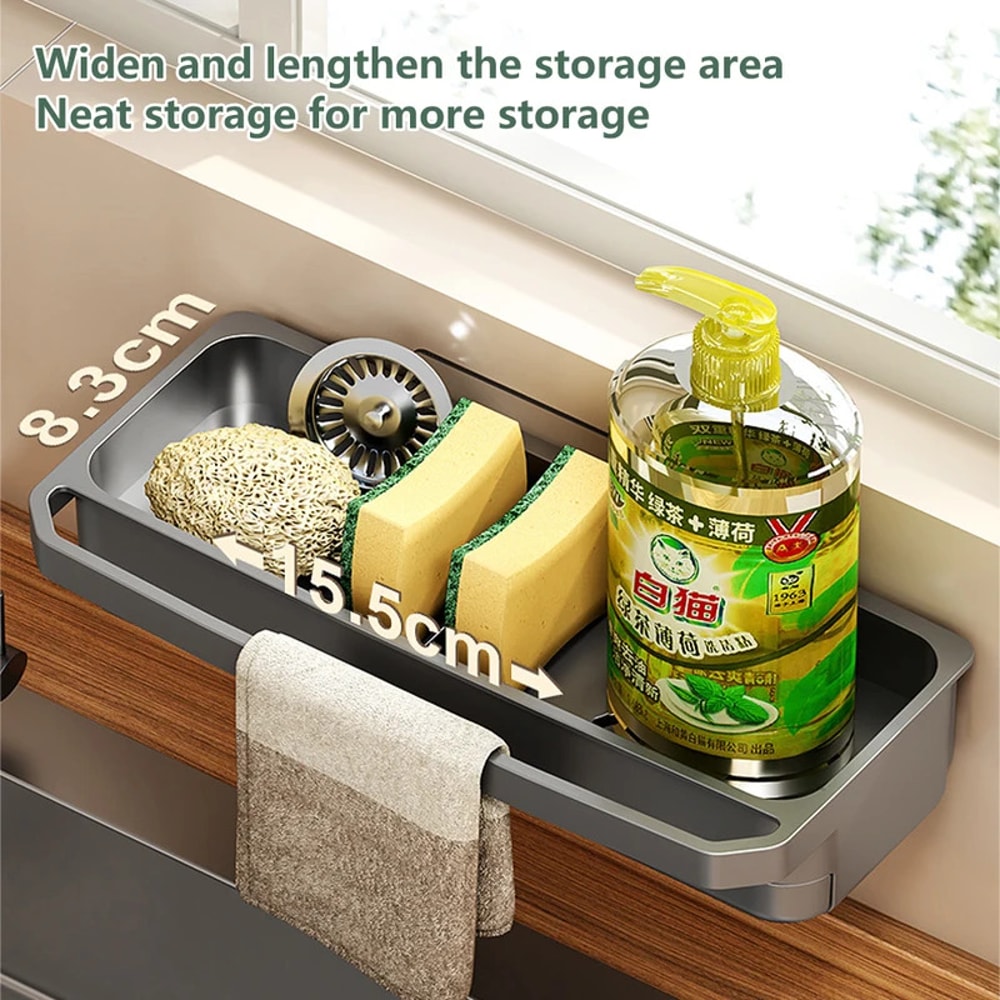 Self Draining Kitchen Sink Organizer Shelf with Faucet Storage Rack