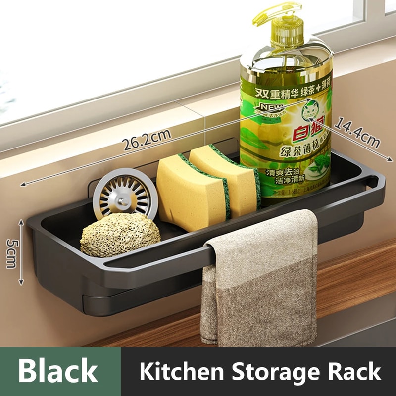 Self Draining Kitchen Sink Organizer Shelf with Faucet Storage Rack
