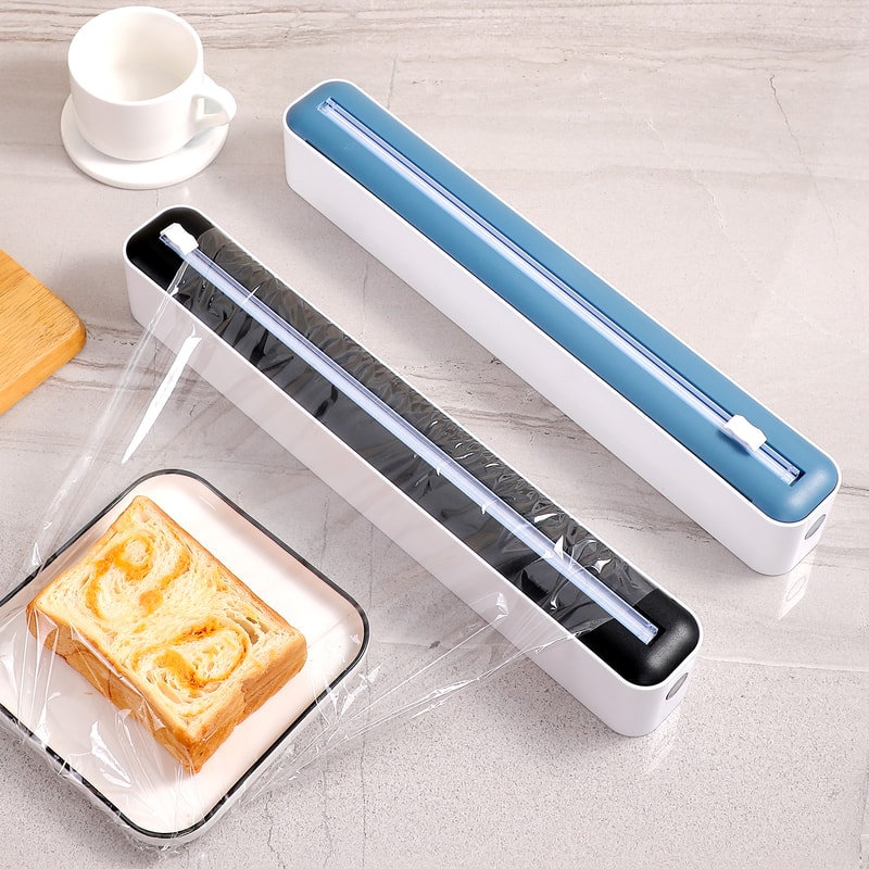 Multi Functional Cling Film Cutter Dispenser with Sliding Blade for Plastic Wrap and Foil