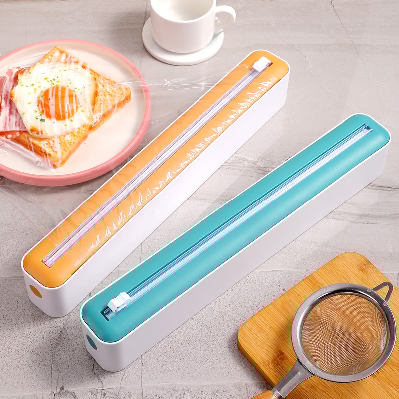 Multi Functional Cling Film Cutter Dispenser with Sliding Blade for Plastic Wrap and Foil