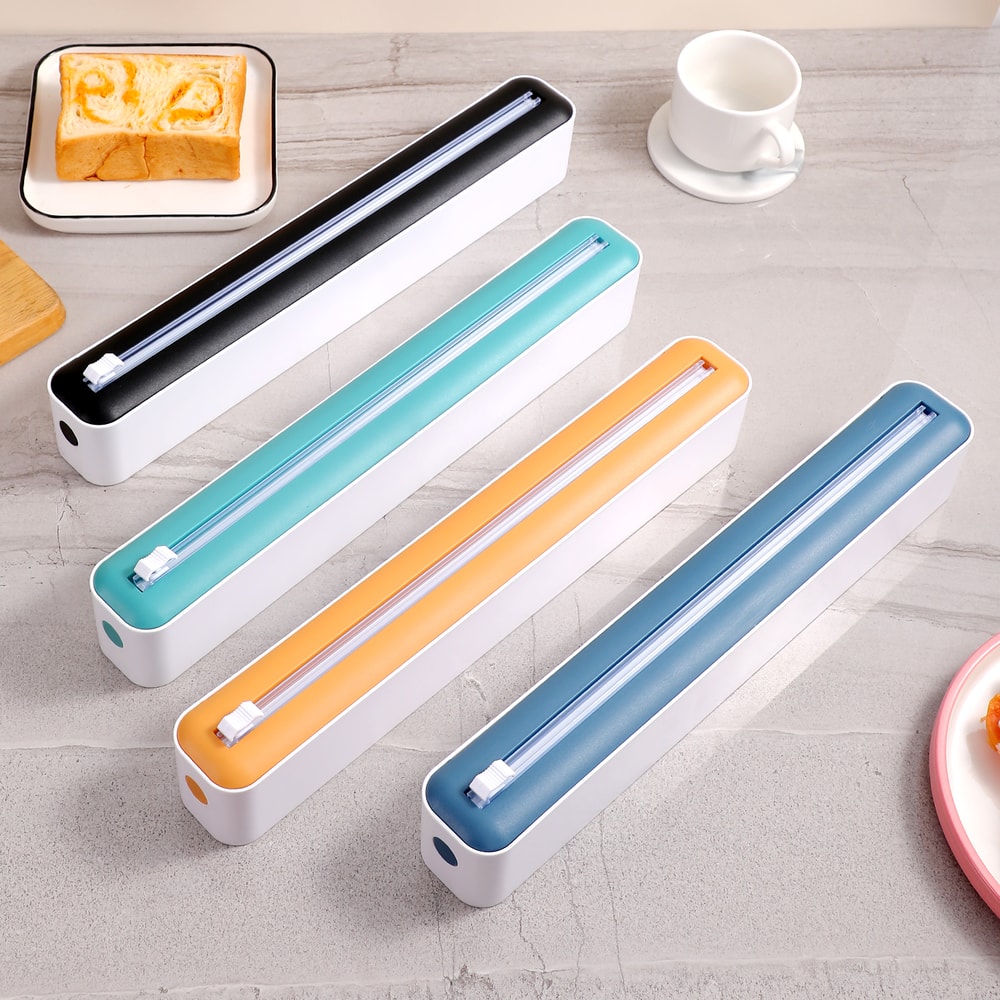 Multi Functional Cling Film Cutter Dispenser with Sliding Blade for Plastic Wrap and Foil