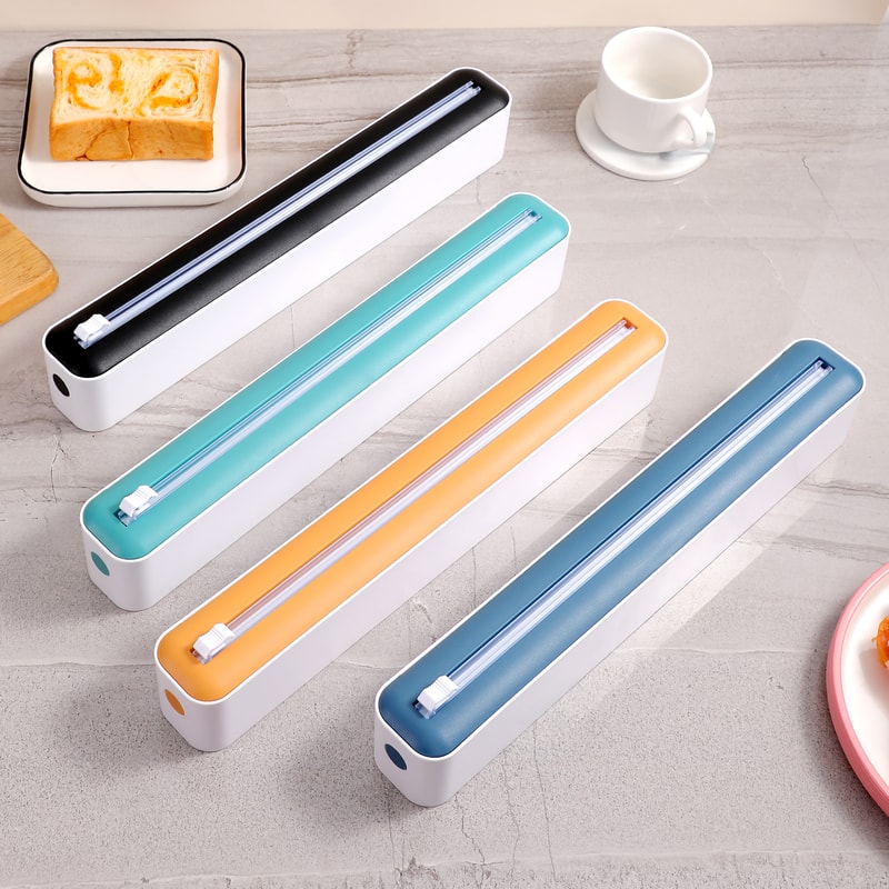 Multi Functional Cling Film Cutter Dispenser with Sliding Blade for Plastic Wrap and Foil