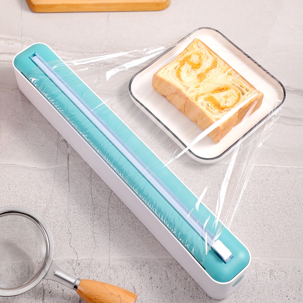 Multi Functional Cling Film Cutter Dispenser with Sliding Blade for Plastic Wrap and Foil