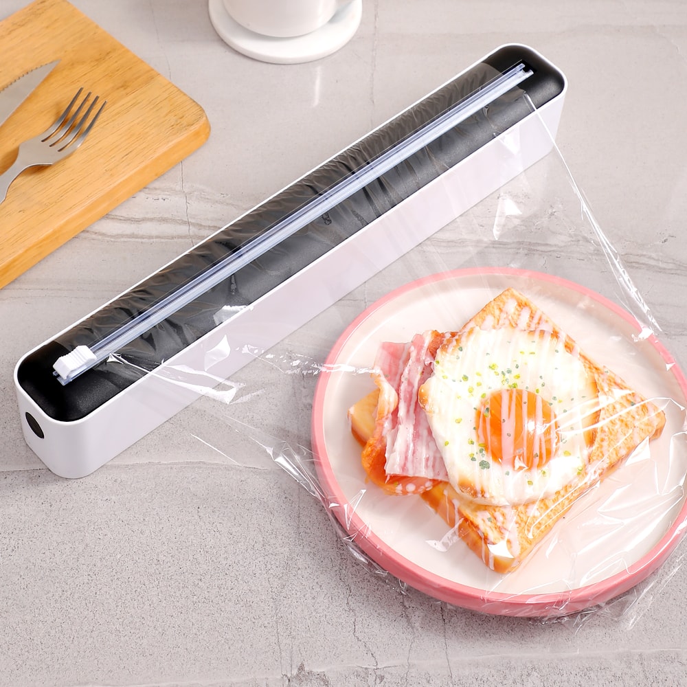 Multi Functional Cling Film Cutter Dispenser with Sliding Blade for Plastic Wrap and Foil