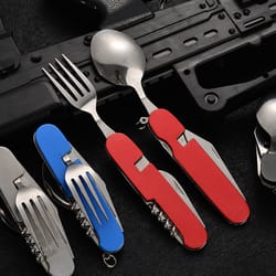 folding camping utensil set portable outdoor tableware kit