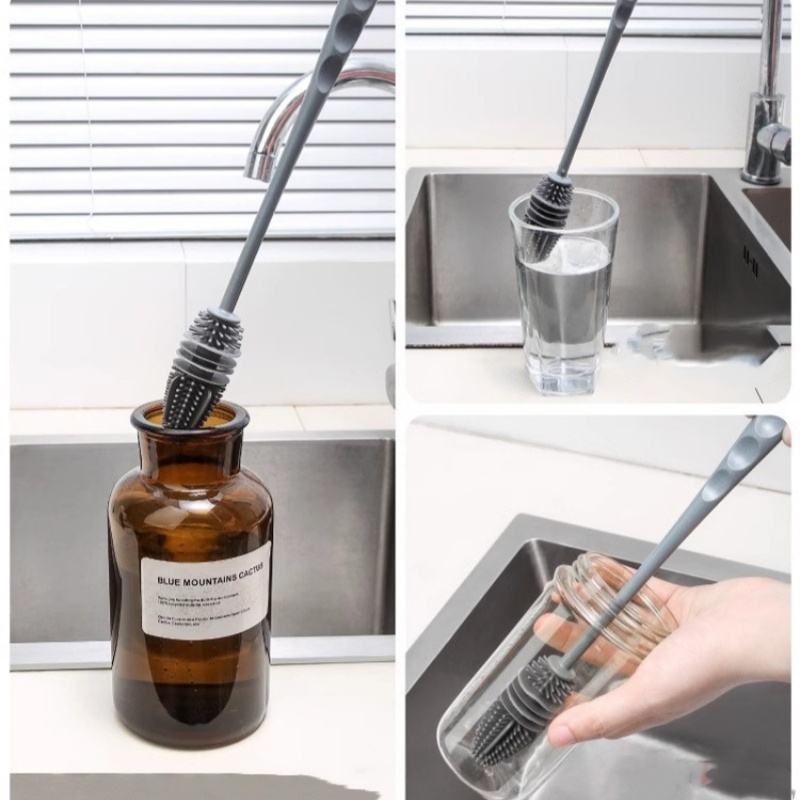 Silicone Cup Brush Long Handle Bottle Cleaning Brush for Glasses and Bottles