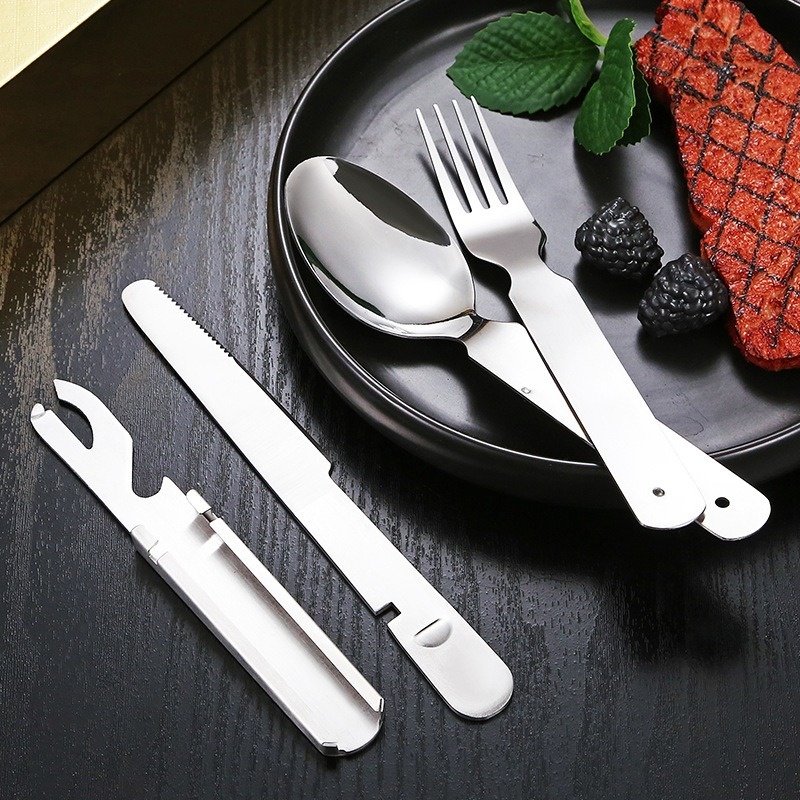 Portable Camping Cutlery Set Stainless Steel Multifunctional Fork Spoon Knife Combo