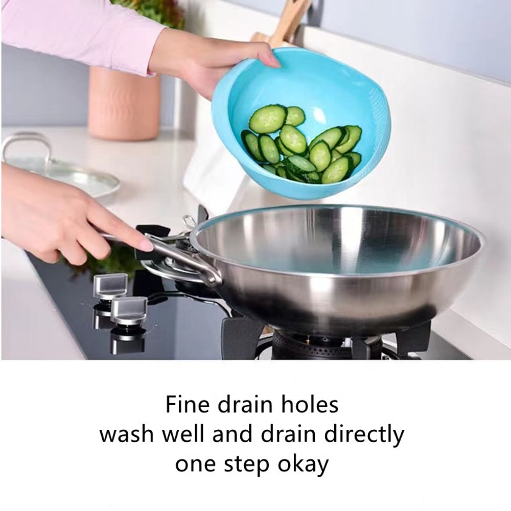 Multi Use Rice Washing Bowl With Drain Holes Durable Kitchen Colander For Fruits Veggies 2