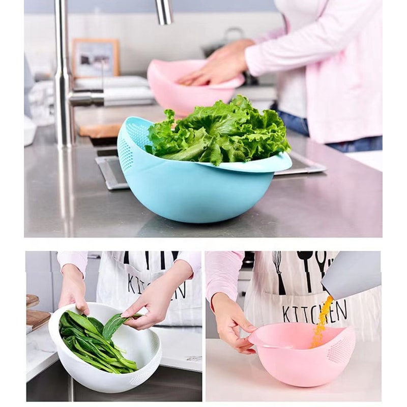 Multi Use Rice Washing Bowl With Drain Holes Durable Kitchen Colander For Fruits Veggies 3