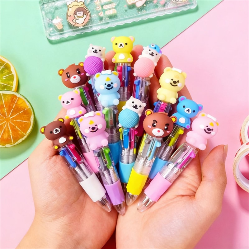 Cute Cartoon Bear Multicolor Retractable Pens Set Ballpoint Pens for Kids School Supplies