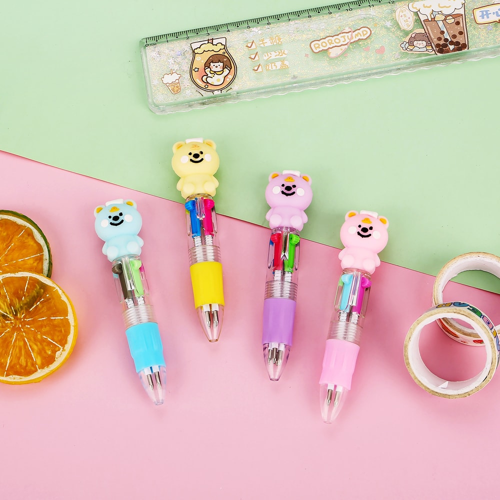 Cute Cartoon Bear Multicolor Retractable Pens Set Ballpoint Pens for Kids School Supplies