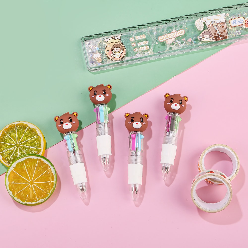 Cute Cartoon Bear Multicolor Retractable Pens Set Ballpoint Pens for Kids School Supplies