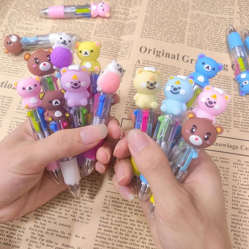 Cute Cartoon Bear Multicolor Retractable Pens Set Ballpoint Pens for Kids School Supplies