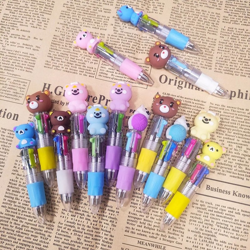 Cute Cartoon Bear Multicolor Retractable Pens Set Ballpoint Pens for Kids School Supplies