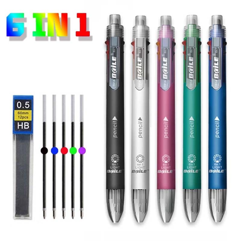 Multicolor Pen With Pencil Lead Multi Color Ballpoint Pen For School Office Notes 0